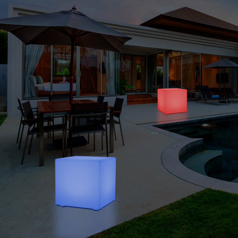 Lumière de jardin extérieur sur secteur Lampe LED 30cm changement de couleur balcon et terrasse cube