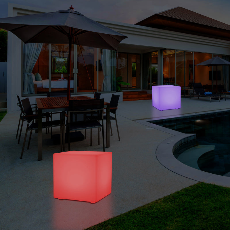 Siège tabouret chaise Cube LED pour l'extérieur Lampe de jardin sur secteur, multicolore 400 x 400mm