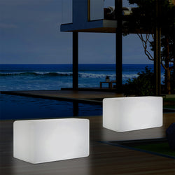 Banquette de jardin pour l’extérieur, tabouret éclairé par LED, alimenté par le secteur, 55 x 35 cm