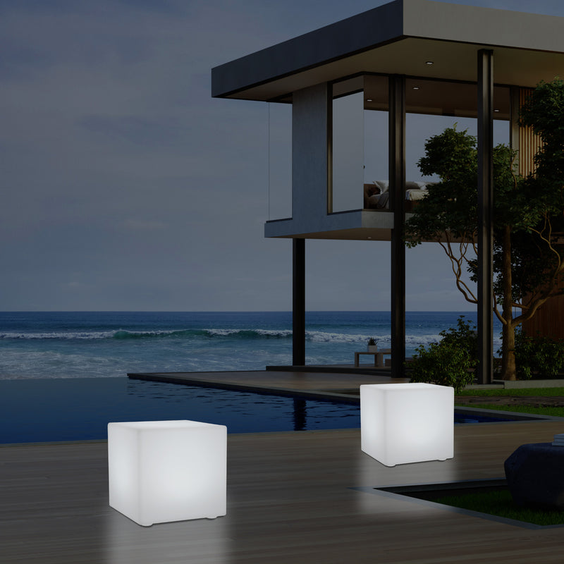 Siège tabouret chaise Cube LED pour l'extérieur Lampe de jardin sur secteur, multicolore 400 x 400mm