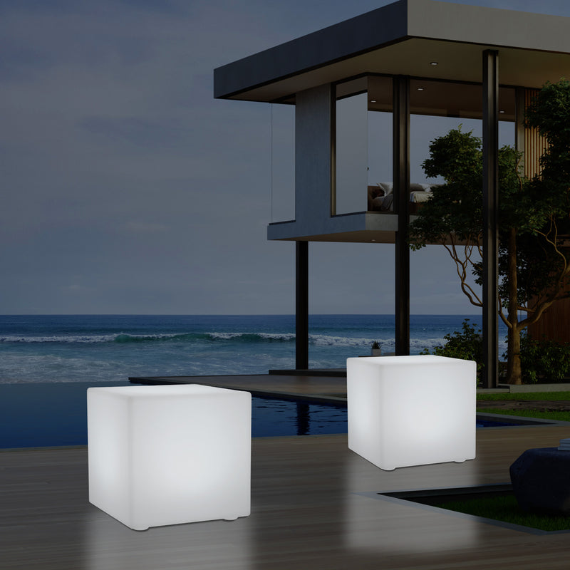 Cube de 60 cm alimenté par le secteur, tabouret éclairé, siège, table et mobilier de jardin, RGB