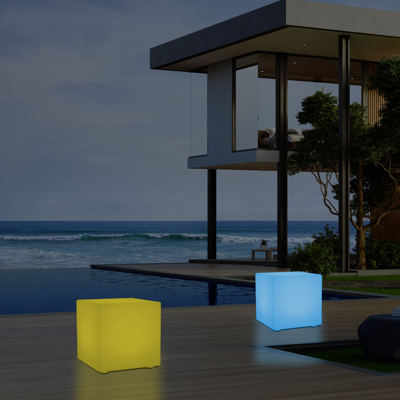 Siège tabouret chaise Cube LED pour l'extérieur Lampe de jardin sur secteur, multicolore 400 x 400mm