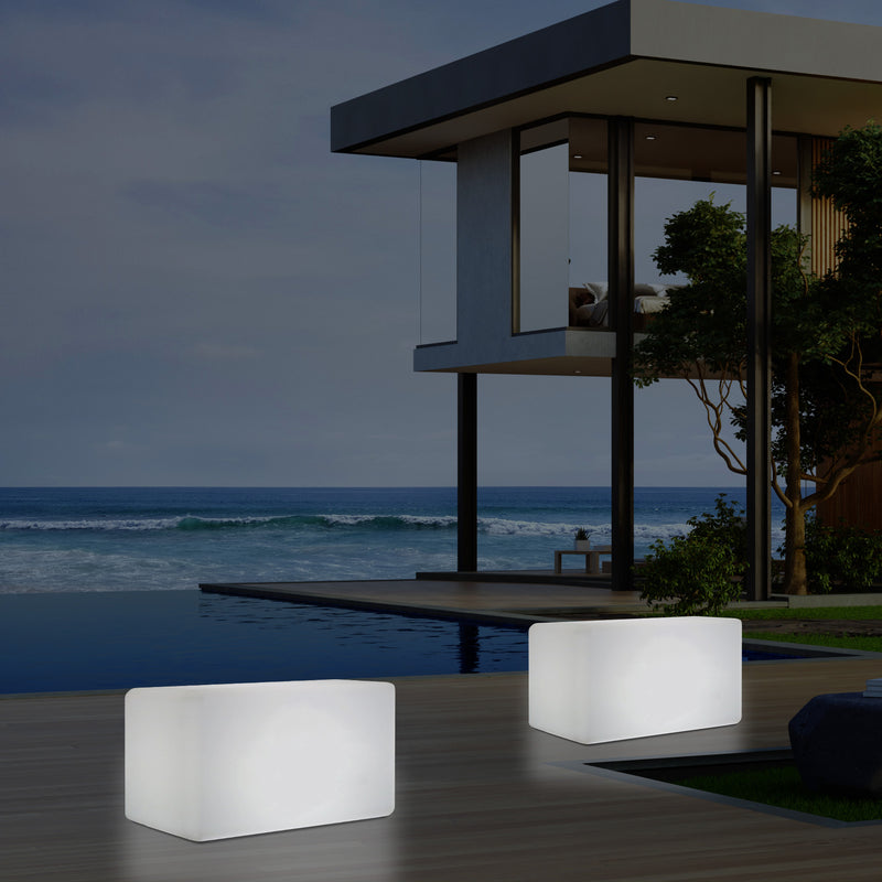 Banquette de jardin pour l’extérieur, tabouret éclairé par LED, alimenté par le secteur, 55 x 35 cm