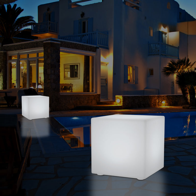 Cube de 60 cm alimenté par le secteur, tabouret éclairé, siège, table et mobilier de jardin, RGB