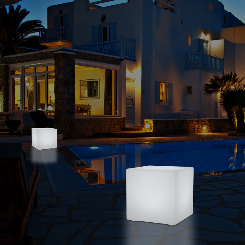 Siège tabouret chaise Cube LED pour l'extérieur Lampe de jardin sur secteur, multicolore 400 x 400mm