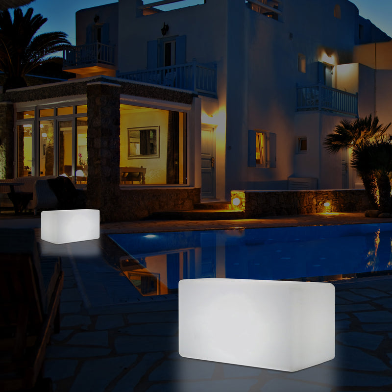 Banquette de jardin pour l’extérieur, tabouret éclairé par LED, alimenté par le secteur, 55 x 35 cm
