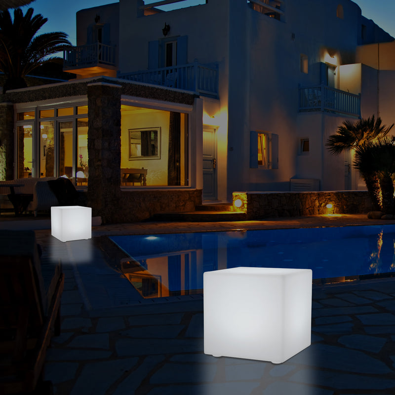 Lumière de jardin extérieur sur secteur Lampe LED 30cm changement de couleur balcon et terrasse cube