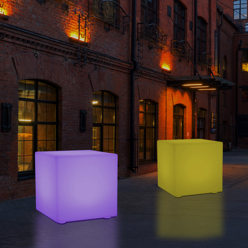 Cube de 60 cm alimenté par le secteur, tabouret éclairé, siège, table et mobilier de jardin, RGB