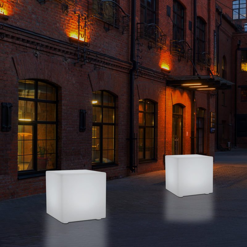Siège tabouret chaise Cube LED pour l'extérieur Lampe de jardin sur secteur, multicolore 400 x 400mm