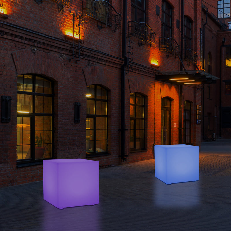 Lumière de jardin extérieur sur secteur Lampe LED 30cm changement de couleur balcon et terrasse cube
