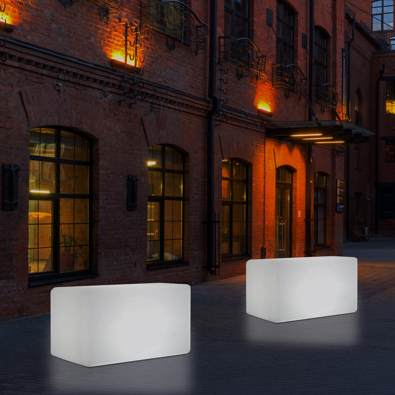 Banquette de jardin pour l’extérieur, tabouret éclairé par LED, alimenté par le secteur, 55 x 35 cm