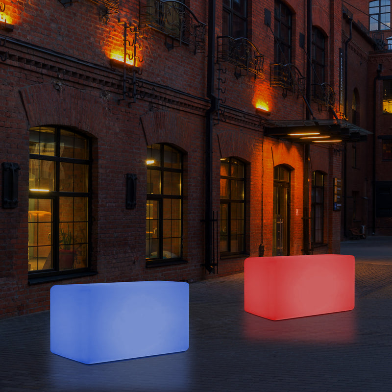 Banquette de jardin pour l’extérieur, tabouret éclairé par LED, alimenté par le secteur, 55 x 35 cm