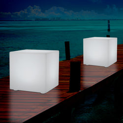 Cube de 60 cm alimenté par le secteur, tabouret éclairé, siège, table et mobilier de jardin, RGB