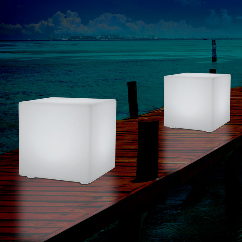 Cube de 60 cm alimenté par le secteur, tabouret éclairé, siège, table et mobilier de jardin, RGB