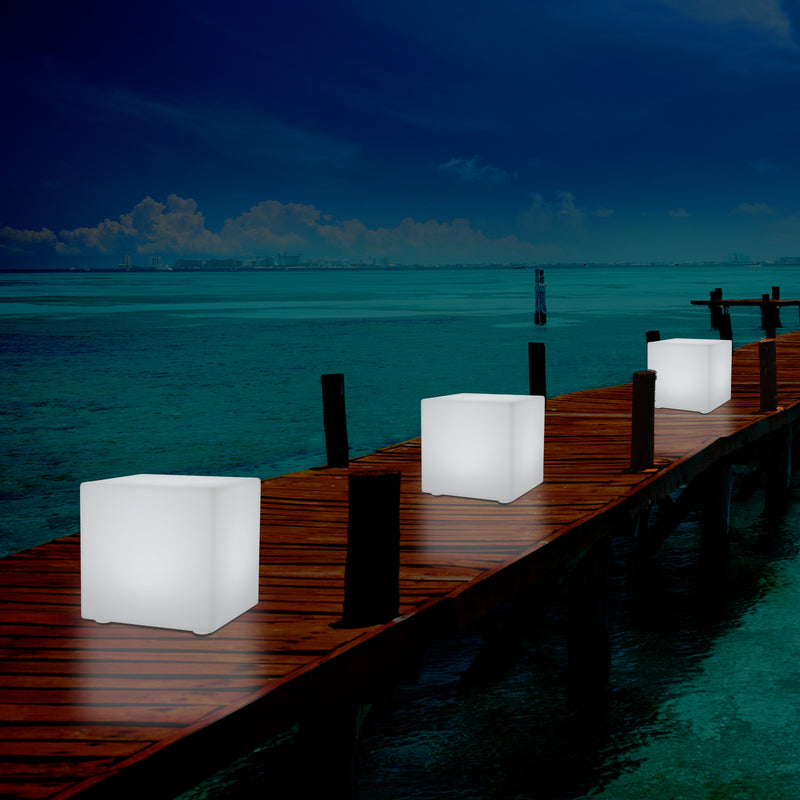 Siège tabouret chaise Cube LED pour l'extérieur Lampe de jardin sur secteur, multicolore 400 x 400mm