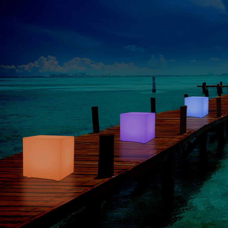 Lumière de jardin extérieur sur secteur Lampe LED 30cm changement de couleur balcon et terrasse cube