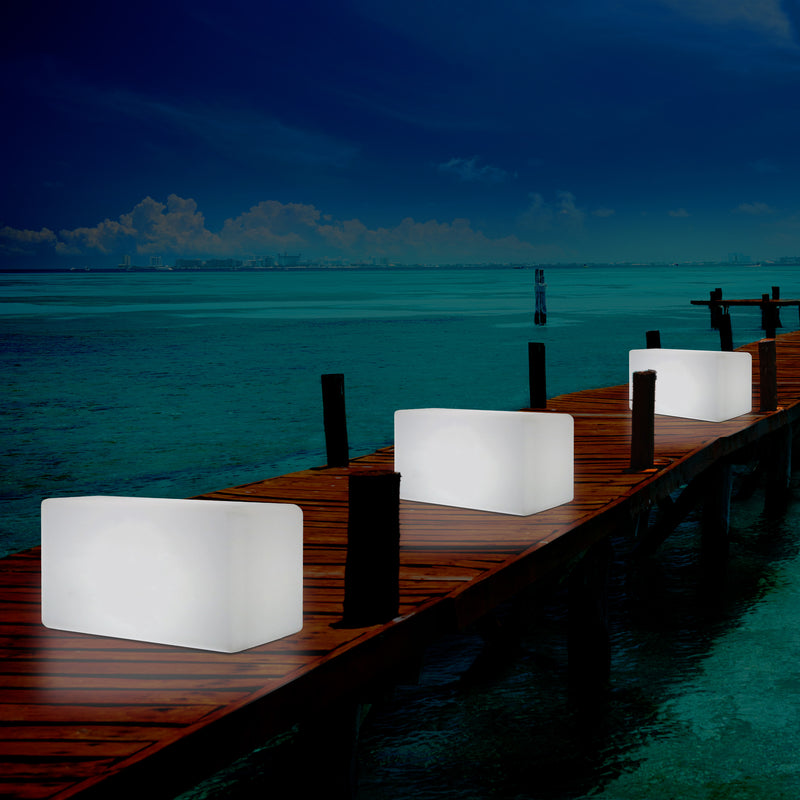 Banquette de jardin pour l’extérieur, tabouret éclairé par LED, alimenté par le secteur, 55 x 35 cm