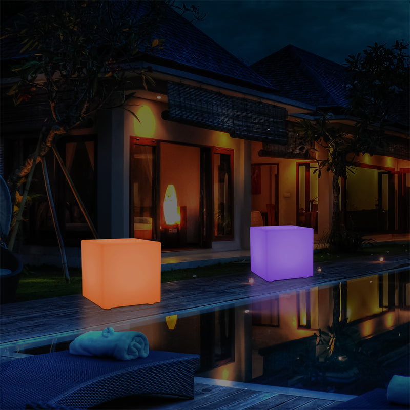 Siège tabouret chaise Cube LED pour l'extérieur Lampe de jardin sur secteur, multicolore 400 x 400mm