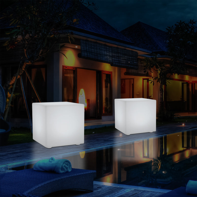 Cube de 60 cm alimenté par le secteur, tabouret éclairé, siège, table et mobilier de jardin, RGB