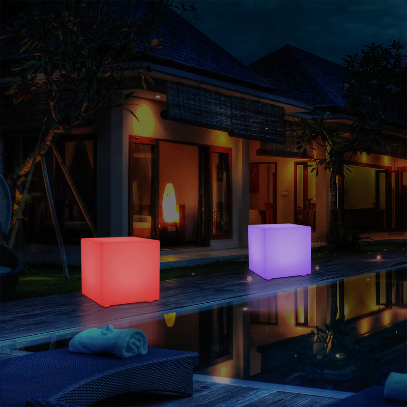 Lumière de jardin extérieur sur secteur Lampe LED 30cm changement de couleur balcon et terrasse cube