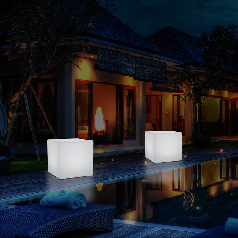Siège tabouret chaise Cube LED pour l'extérieur Lampe de jardin sur secteur, multicolore 400 x 400mm