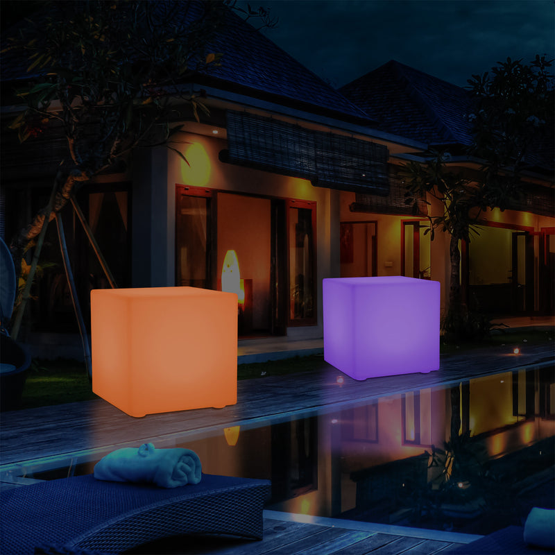 Cube de 60 cm alimenté par le secteur, tabouret éclairé, siège, table et mobilier de jardin, RGB