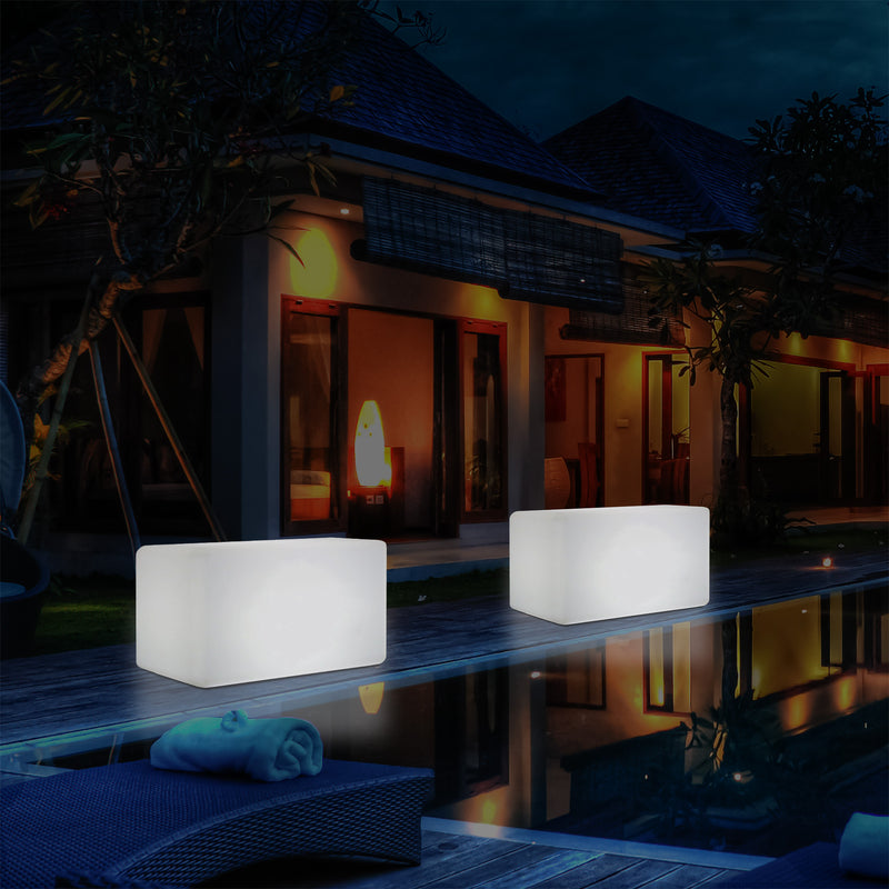 Banquette de jardin pour l’extérieur, tabouret éclairé par LED, alimenté par le secteur, 55 x 35 cm