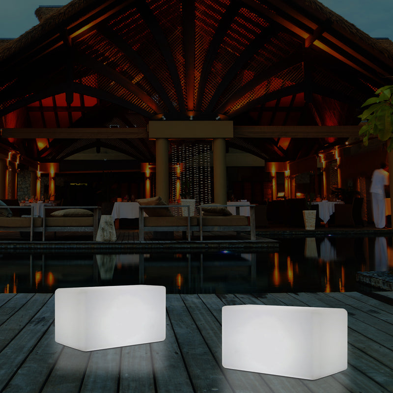Banquette de jardin pour l’extérieur, tabouret éclairé par LED, alimenté par le secteur, 55 x 35 cm