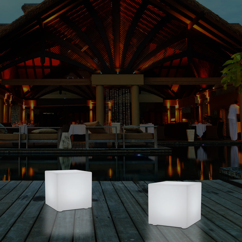 Siège tabouret chaise Cube LED pour l'extérieur Lampe de jardin sur secteur, multicolore 400 x 400mm