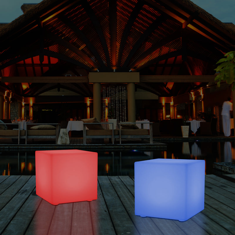 Cube de 60 cm alimenté par le secteur, tabouret éclairé, siège, table et mobilier de jardin, RGB
