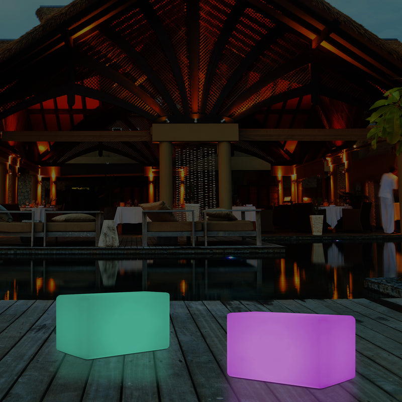 Banquette de jardin pour l’extérieur, tabouret éclairé par LED, alimenté par le secteur, 55 x 35 cm