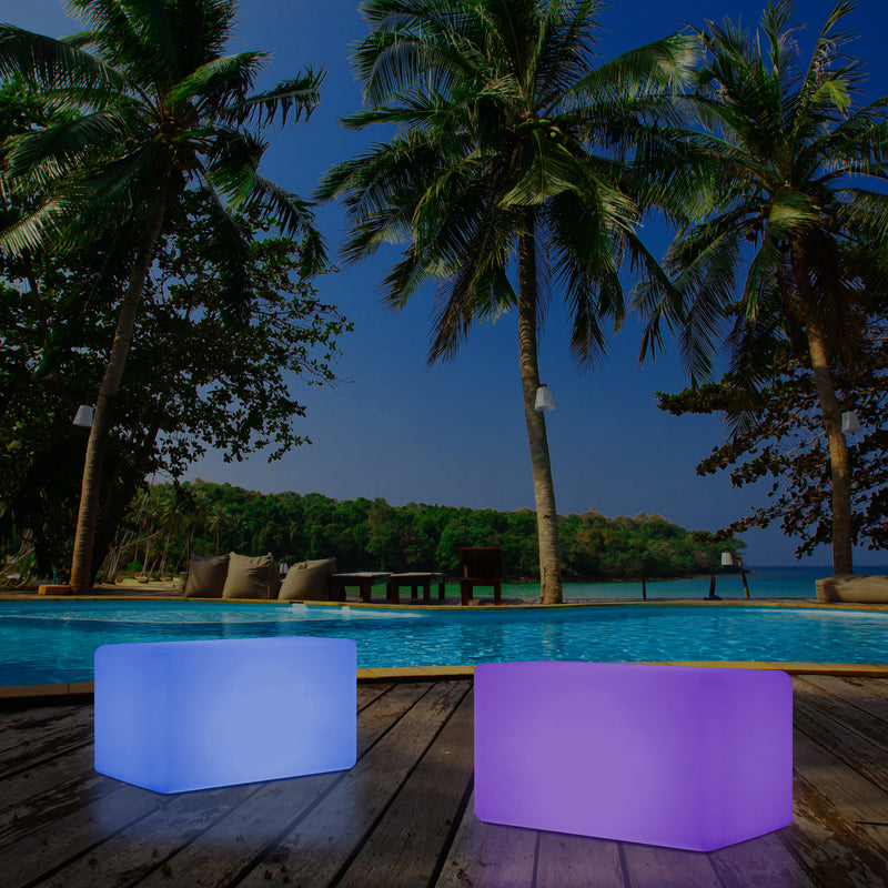 Banquette de jardin pour l’extérieur, tabouret éclairé par LED, alimenté par le secteur, 55 x 35 cm