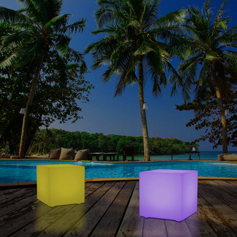 Lumière de jardin extérieur sur secteur Lampe LED 30cm changement de couleur balcon et terrasse cube