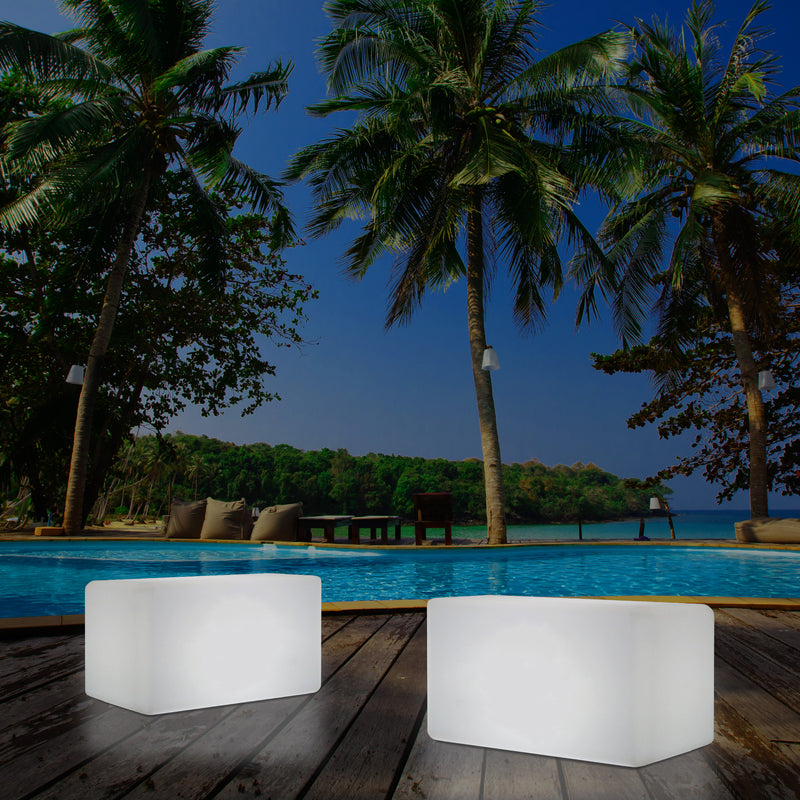 Banquette de jardin pour l’extérieur, tabouret éclairé par LED, alimenté par le secteur, 55 x 35 cm