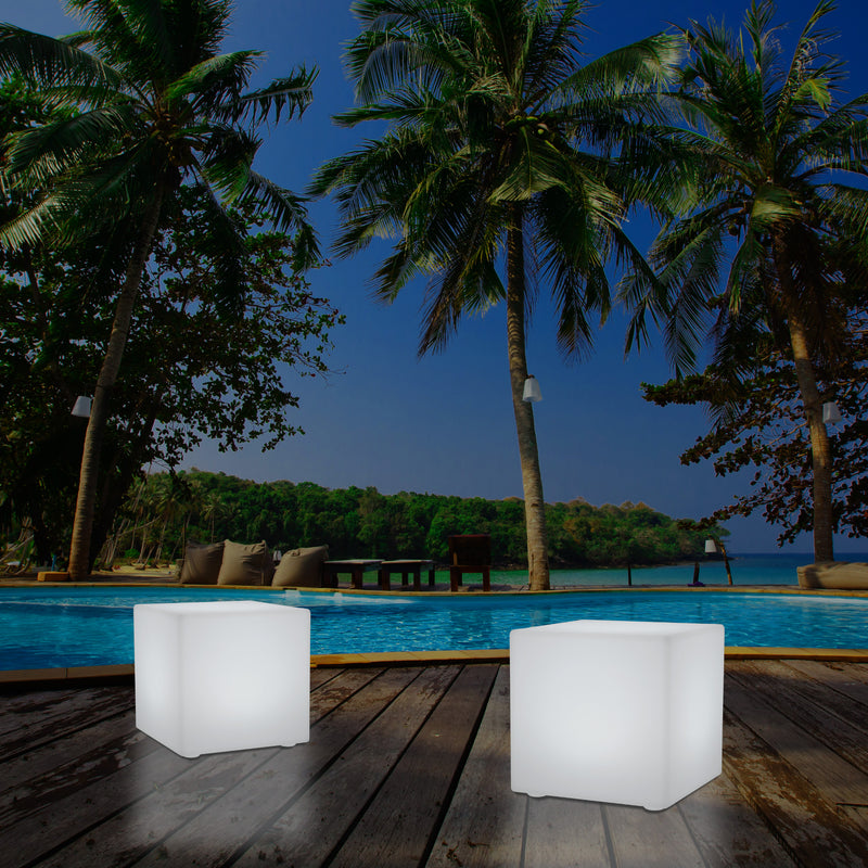 Siège tabouret chaise Cube LED pour l'extérieur Lampe de jardin sur secteur, multicolore 400 x 400mm