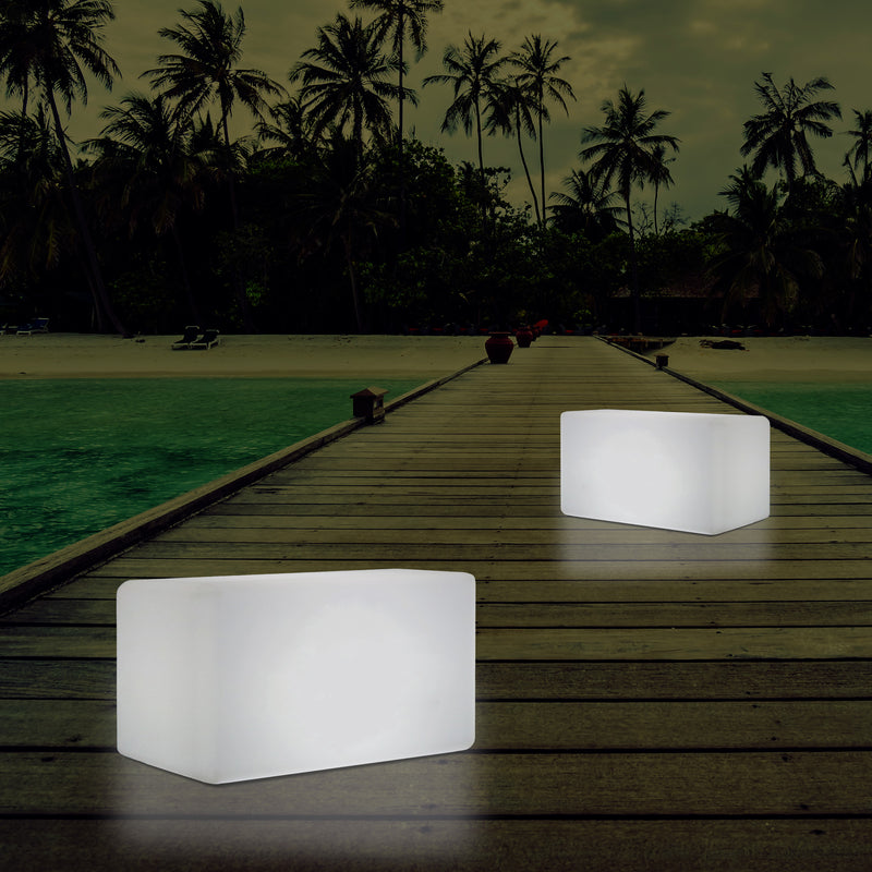 Banquette de jardin pour l’extérieur, tabouret éclairé par LED, alimenté par le secteur, 55 x 35 cm