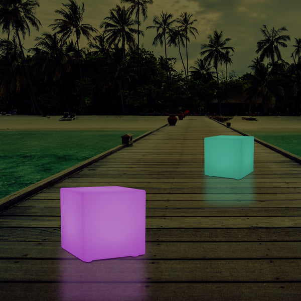 Lumière de jardin extérieur sur secteur Lampe LED 30cm changement de couleur balcon et terrasse cube