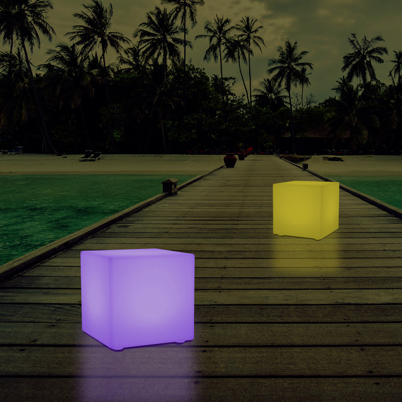 Siège tabouret chaise Cube LED pour l'extérieur Lampe de jardin sur secteur, multicolore 400 x 400mm