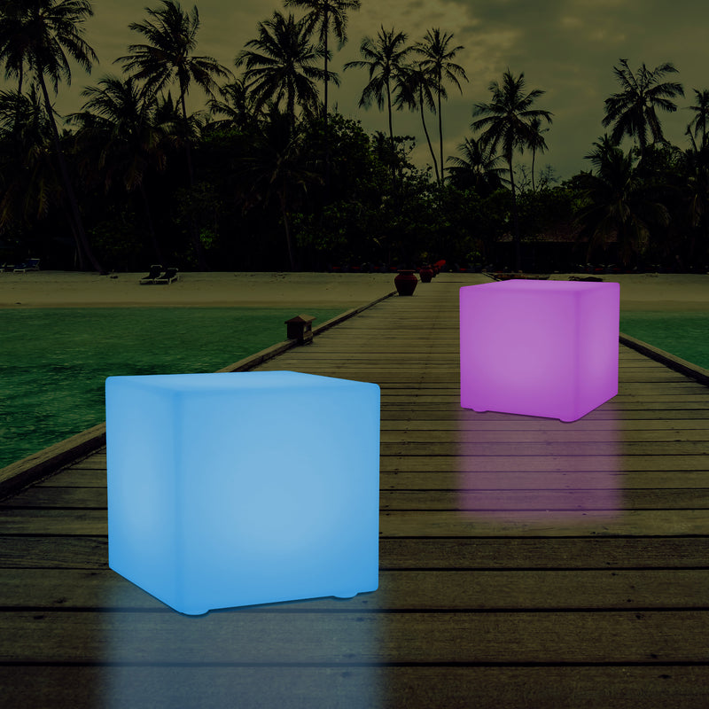 Cube de 60 cm alimenté par le secteur, tabouret éclairé, siège, table et mobilier de jardin, RGB