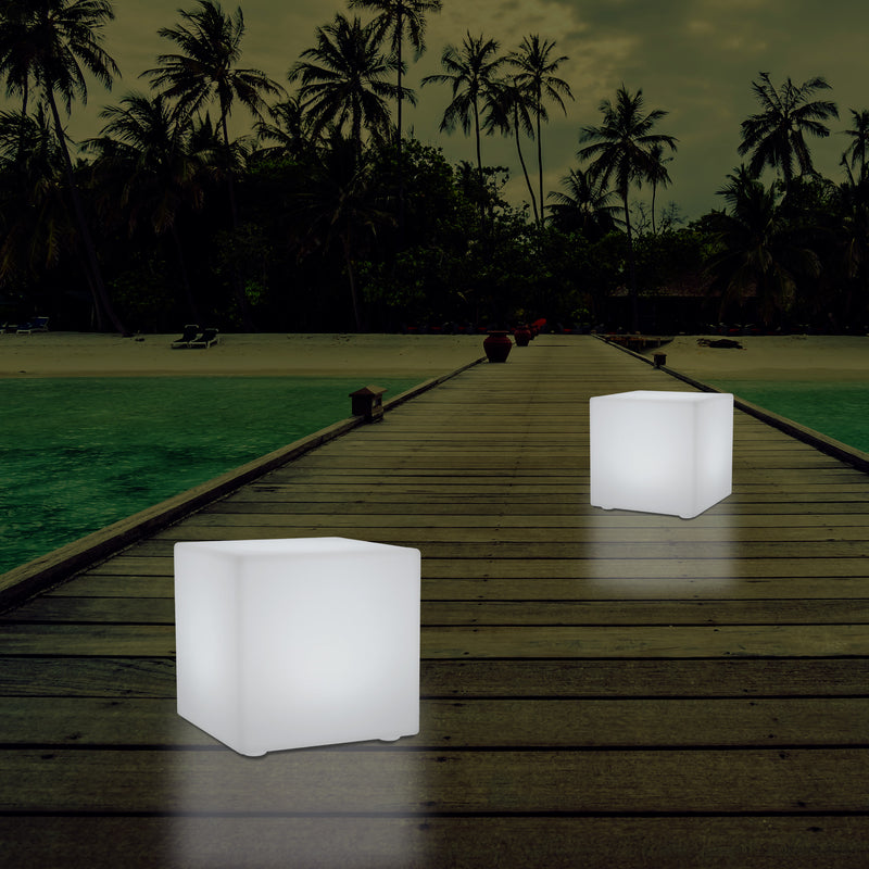 Siège tabouret chaise Cube LED pour l'extérieur Lampe de jardin sur secteur, multicolore 400 x 400mm