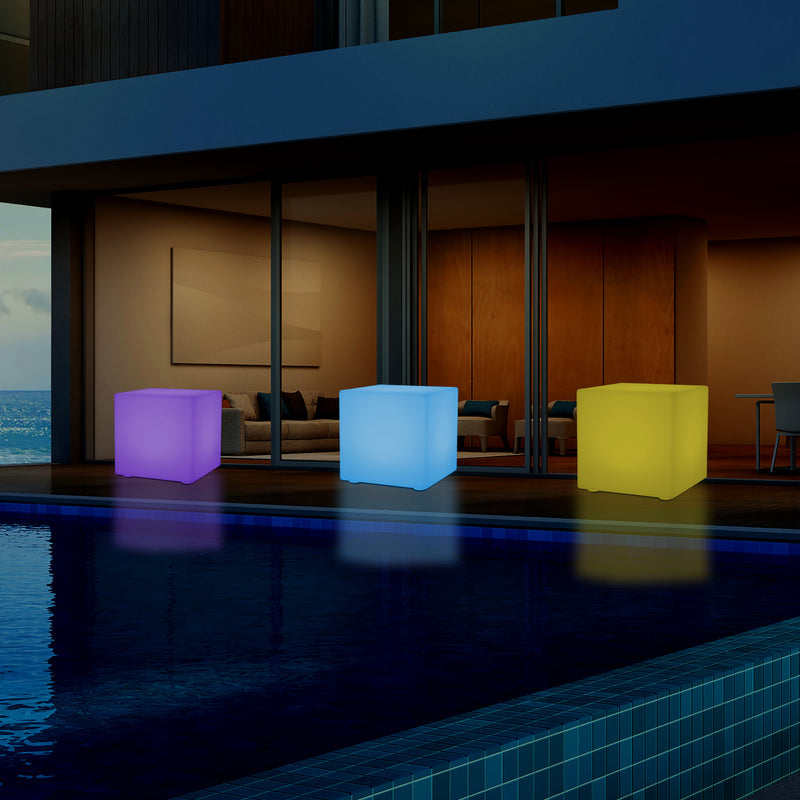 Cube de 60 cm alimenté par le secteur, tabouret éclairé, siège, table et mobilier de jardin, RGB