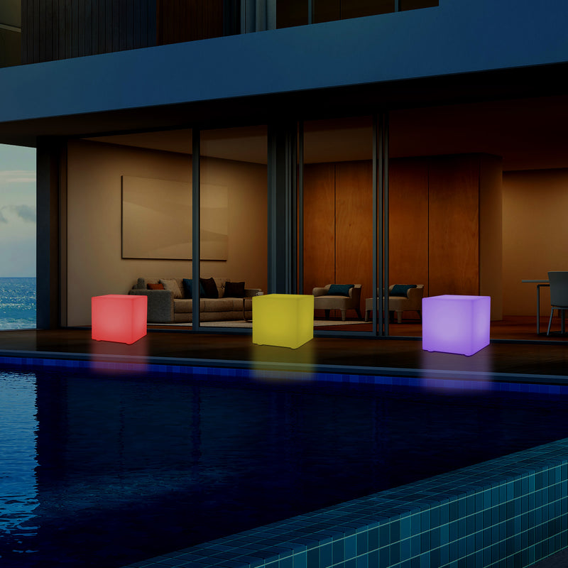 Lumière de jardin extérieur sur secteur Lampe LED 30cm changement de couleur balcon et terrasse cube