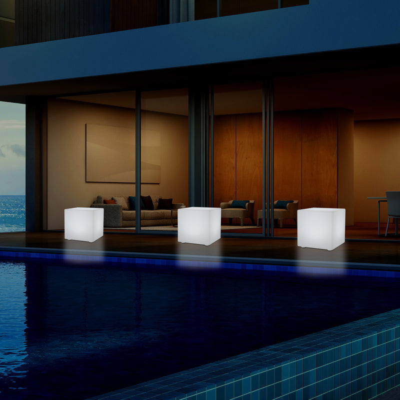 Siège tabouret chaise Cube LED pour l'extérieur Lampe de jardin sur secteur, multicolore 400 x 400mm