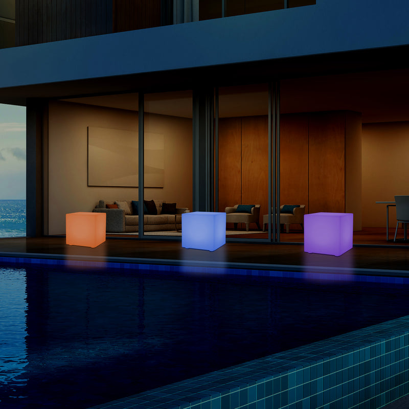 Siège tabouret chaise Cube LED pour l'extérieur Lampe de jardin sur secteur, multicolore 400 x 400mm
