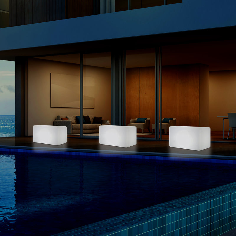 Banquette de jardin pour l’extérieur, tabouret éclairé par LED, alimenté par le secteur, 55 x 35 cm
