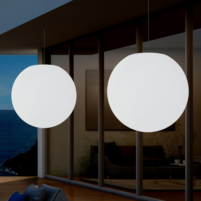 Plafonnier jardin extérieur fonctionnant sur secteur, lampe pendante sphère LED 50 cm, multicolore
