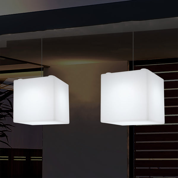 Suspension de véranda Plafonnier extérieur LED alimenté par le secteur Cube 30cm couleur changeable