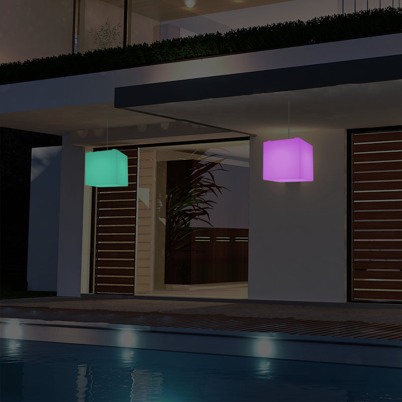 Lampe suspendue LED jardin extérieur sur secteur Lampe suspendue en forme de cube 15 cm multicolore