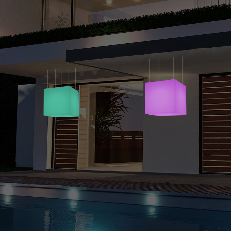 Lampe suspendue LED balcon extérieur sur secteur Lumière suspendue en forme de cube 40cm multicolore