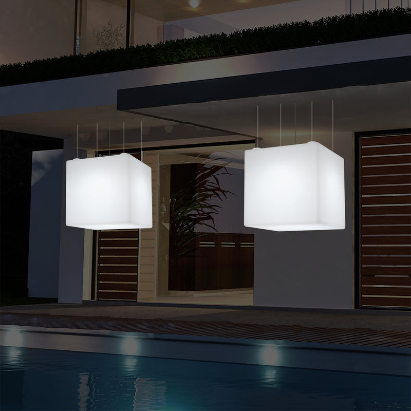 Suspension jardin extérieur Plafonnier à LED alimenté par le réseau Cube de 60 cm couleur changeante
